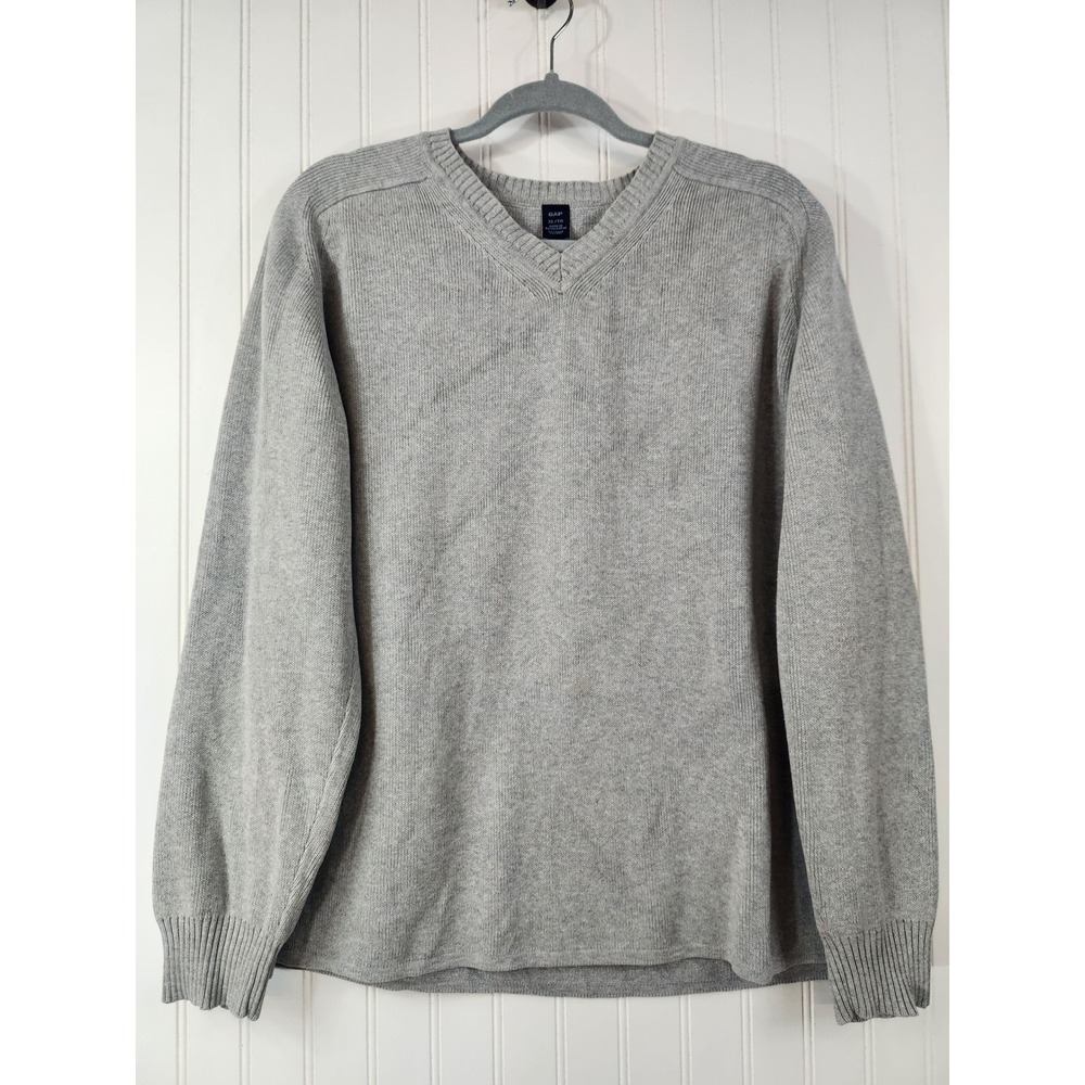 Gap Women XL Heathered Gray V-Neck Thick Cotton Knit Sweater Long Sleeve Ribbed